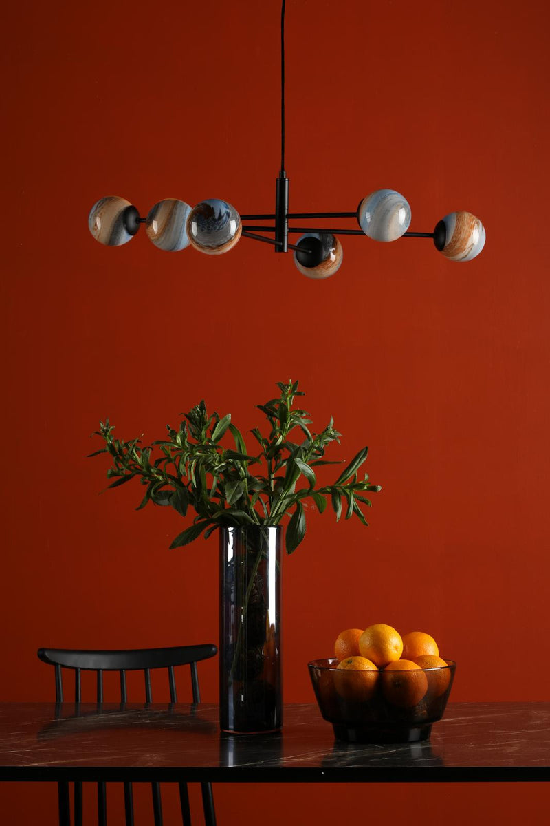 Dar Lighting Vignette 6 Light Pendant Matt Black With Planet Style Glass • VIG0622-07L