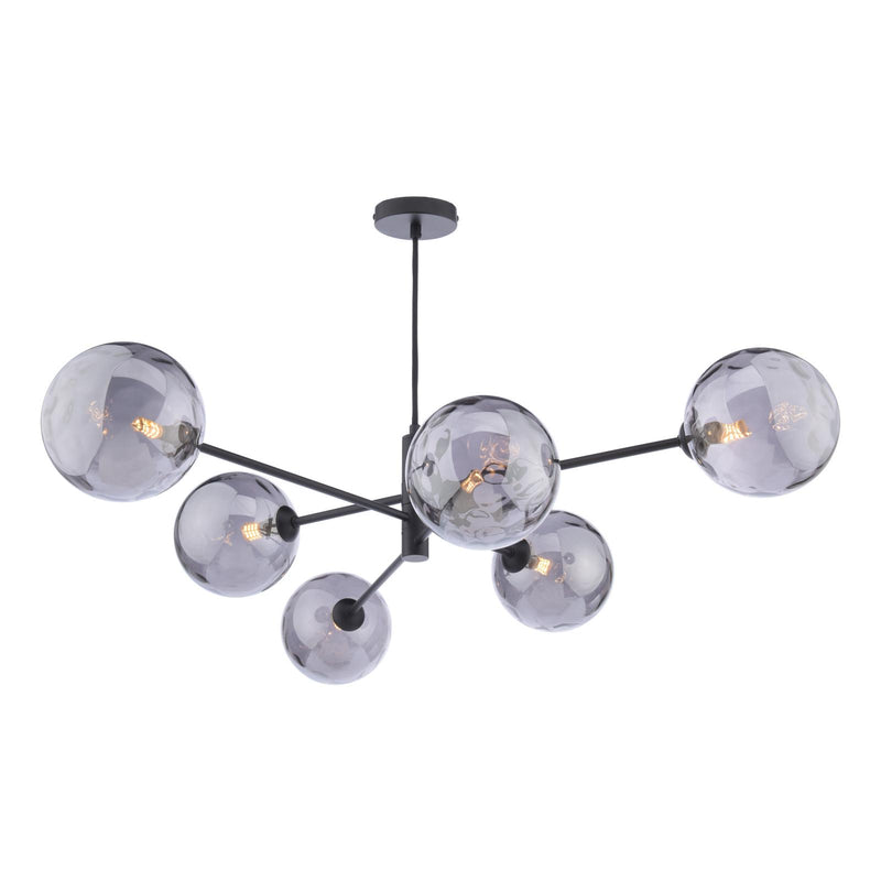 Dar Lighting Vignette 6 Light Pendant Matt Black With Smoked Dimpled Glass • VIG0622-10