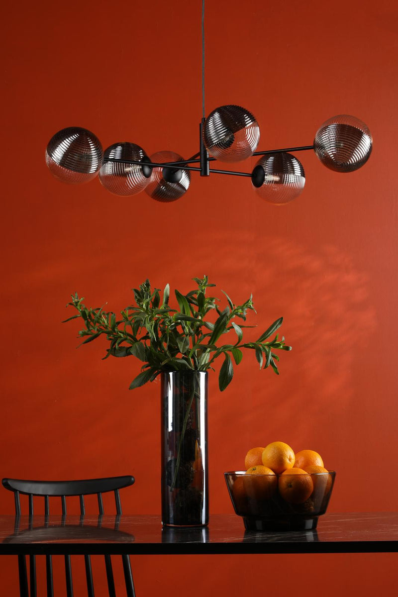 Dar Lighting Vignette 6 Light Pendant Matt Black With Smoked/Clear Ribbed Glass • VIG0622-19