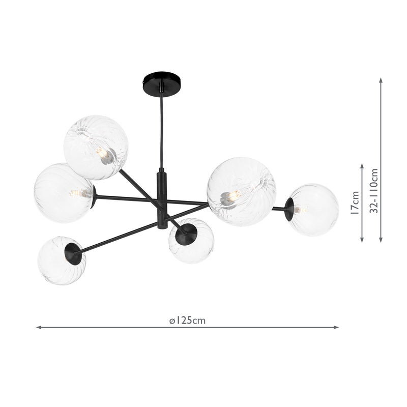 Dar Lighting Vignette 6 Light Pendant Matt Black With Closed Glass • VIG0622-22