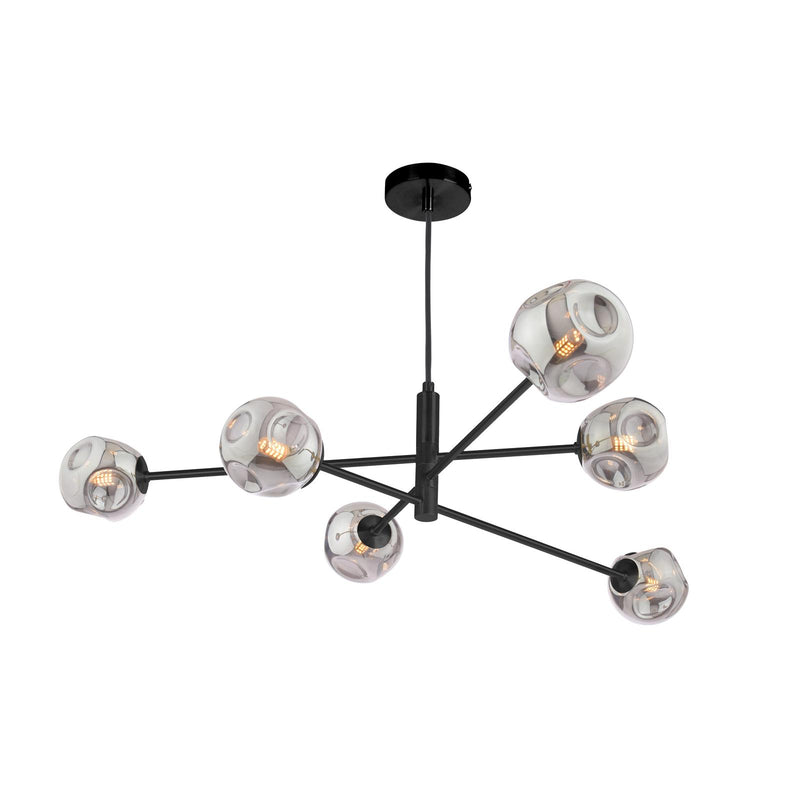Dar Lighting Vignette 6 Light Pendant Matt Black With Closed Organic Smoked Glass • VIG0622-28