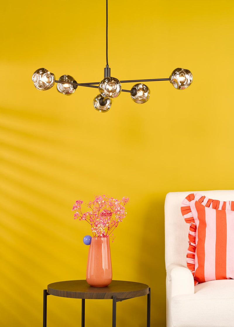 Dar Lighting Vignette 6 Light Pendant Matt Black With Closed Organic Smoked Glass • VIG0622-28