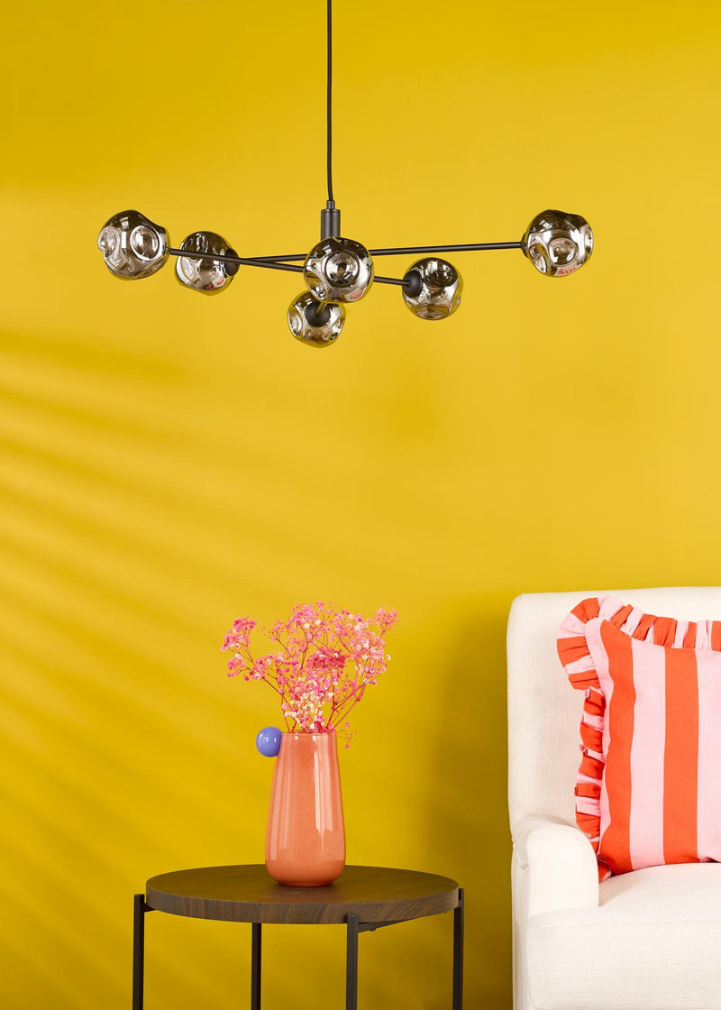 Dar Lighting Vignette 6 Light Pendant Matt Black With Closed Organic Smoked Glass • VIG0622-28
