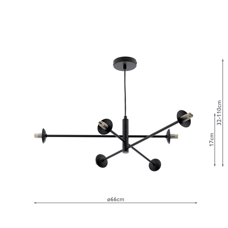 Dar Lighting Vignette 6 Light Pendant Matt Black Fitting Only • VIG0622-F