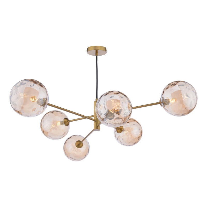 Dar Lighting Vignette 6 Light Pendant Aged Brass With Amber Dimpled Glass • VIG0645-11