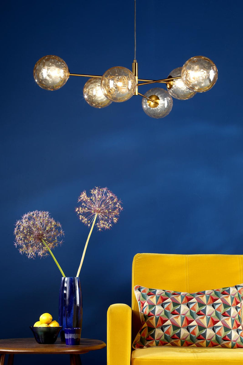 Dar Lighting Vignette 6 Light Pendant Aged Brass With Amber Dimpled Glass • VIG0645-11