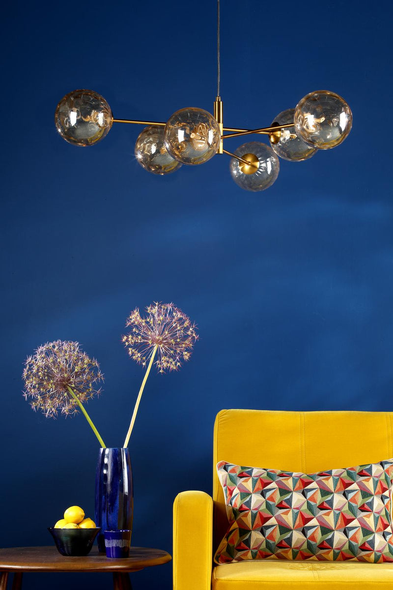 Dar Lighting Vignette 6 Light Pendant Aged Brass With Amber Dimpled Glass • VIG0645-11