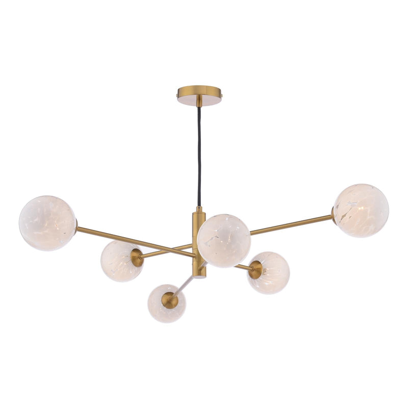 Dar Lighting Vignette 6 Light Pendant Aged Brass With White Confetti Glass • VIG0645-17