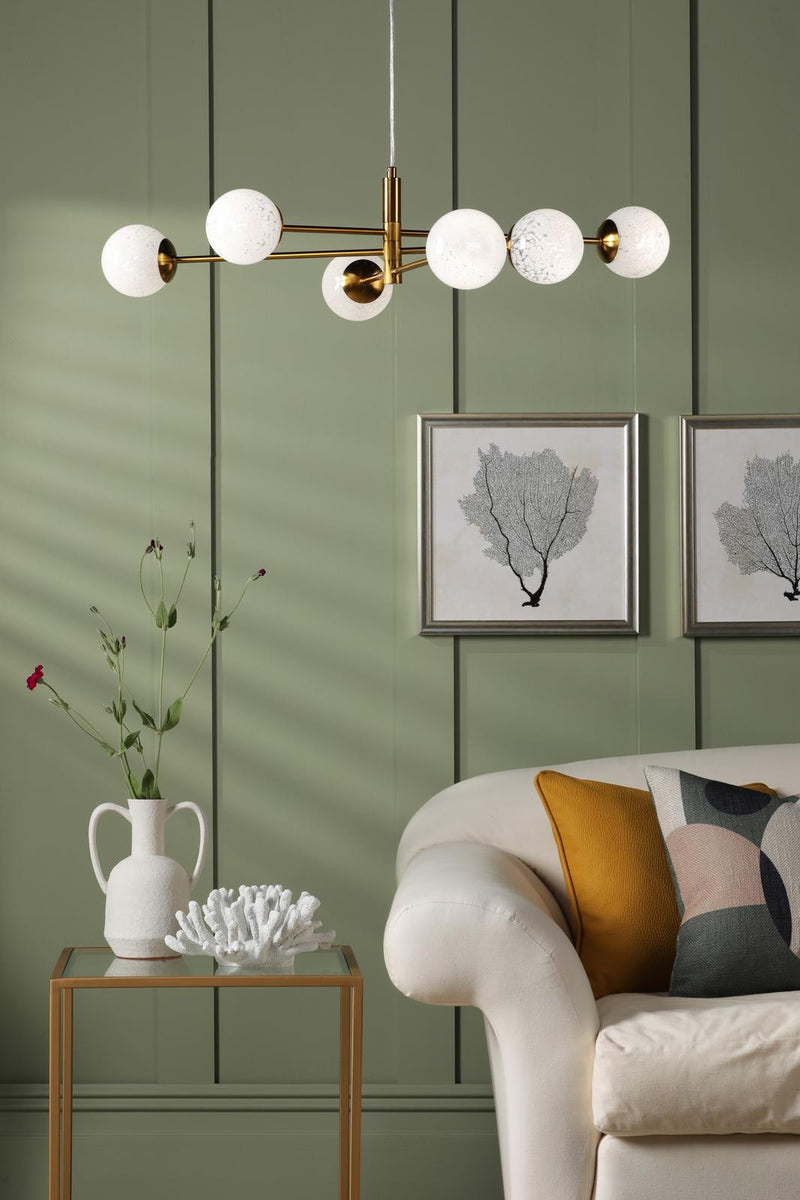 Dar Lighting Vignette 6 Light Pendant Aged Brass With White Confetti Glass • VIG0645-17