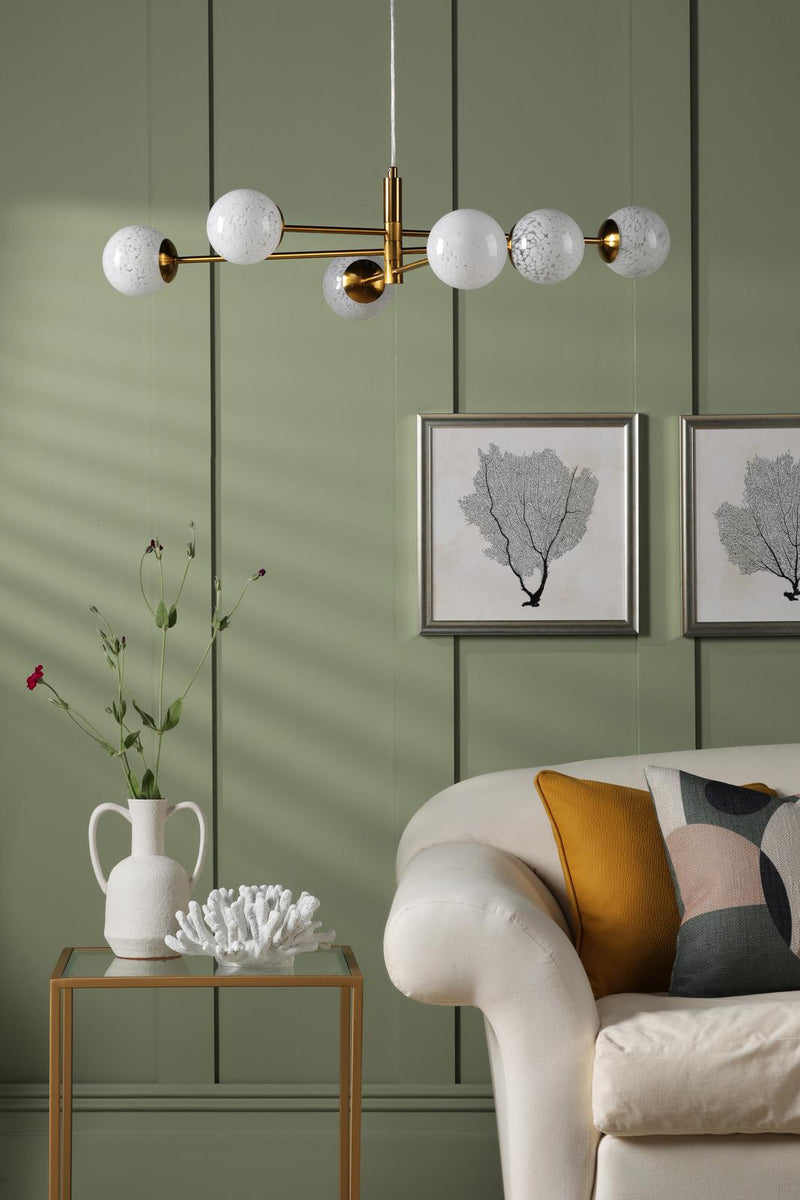 Dar Lighting Vignette 6 Light Pendant Aged Brass With White Confetti Glass • VIG0645-17