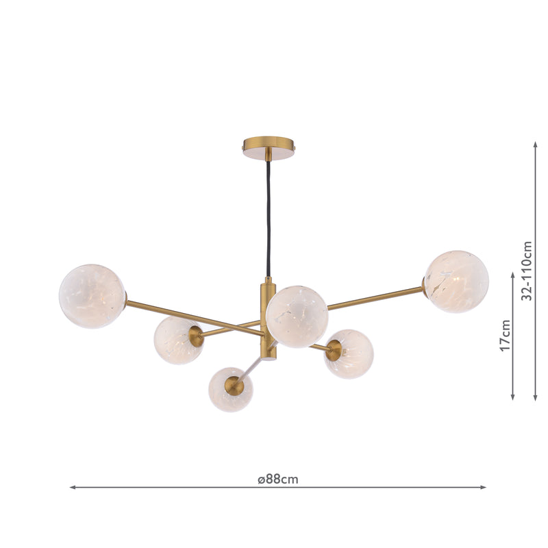 Dar Lighting Vignette 6 Light Pendant Aged Brass With White Confetti Glass • VIG0645-17