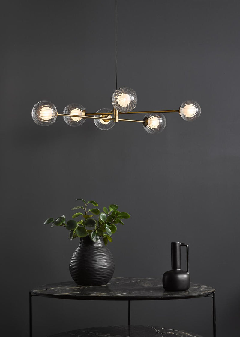 Dar Lighting Vignette 6 Light Pendant Aged Brass With Clear/Opal Glass • VIG0645-20