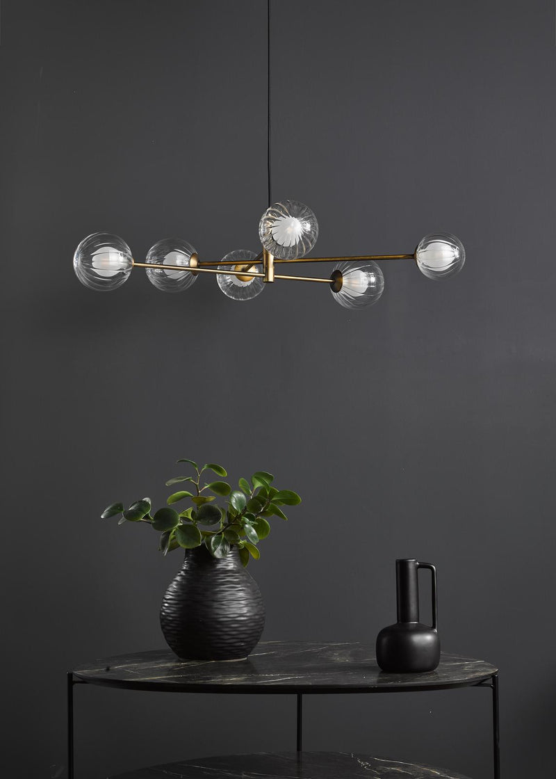 Dar Lighting Vignette 6 Light Pendant Aged Brass With Clear/Opal Glass • VIG0645-20