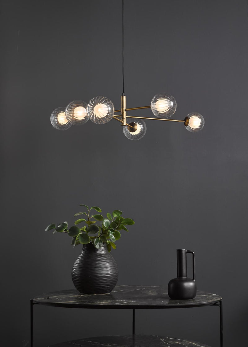 Dar Lighting Vignette 6 Light Pendant Aged Brass With Clear/Opal Glass • VIG0645-20