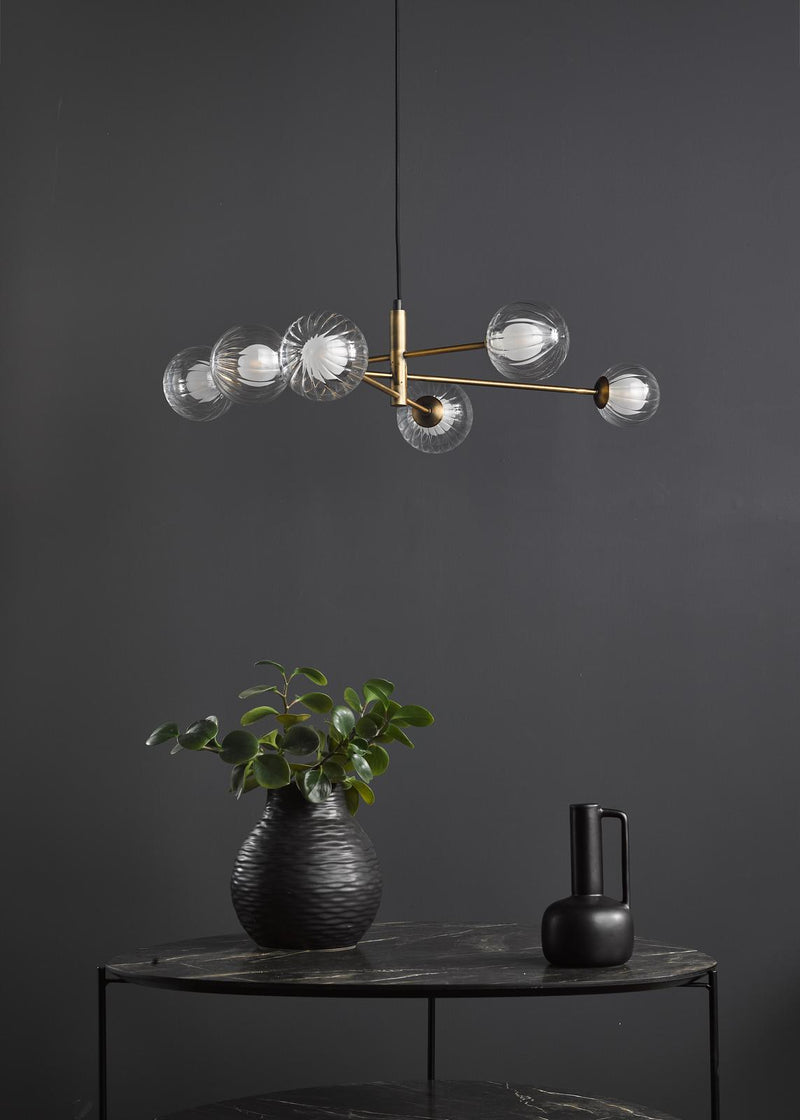 Dar Lighting Vignette 6 Light Pendant Aged Brass With Clear/Opal Glass • VIG0645-20