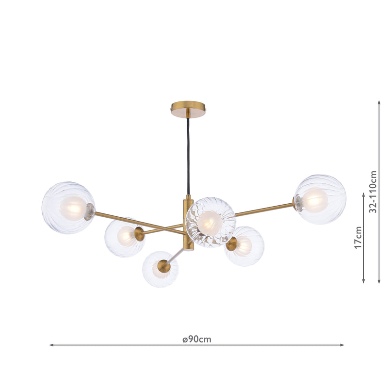 Dar Lighting Vignette 6 Light Pendant Aged Brass With Clear/Opal Glass • VIG0645-20