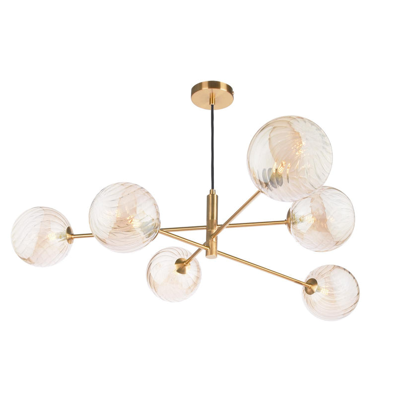 Dar Lighting Vignette 6 Light Pendant Aged Brass With Twisted Amber Glass • VIG0645-26