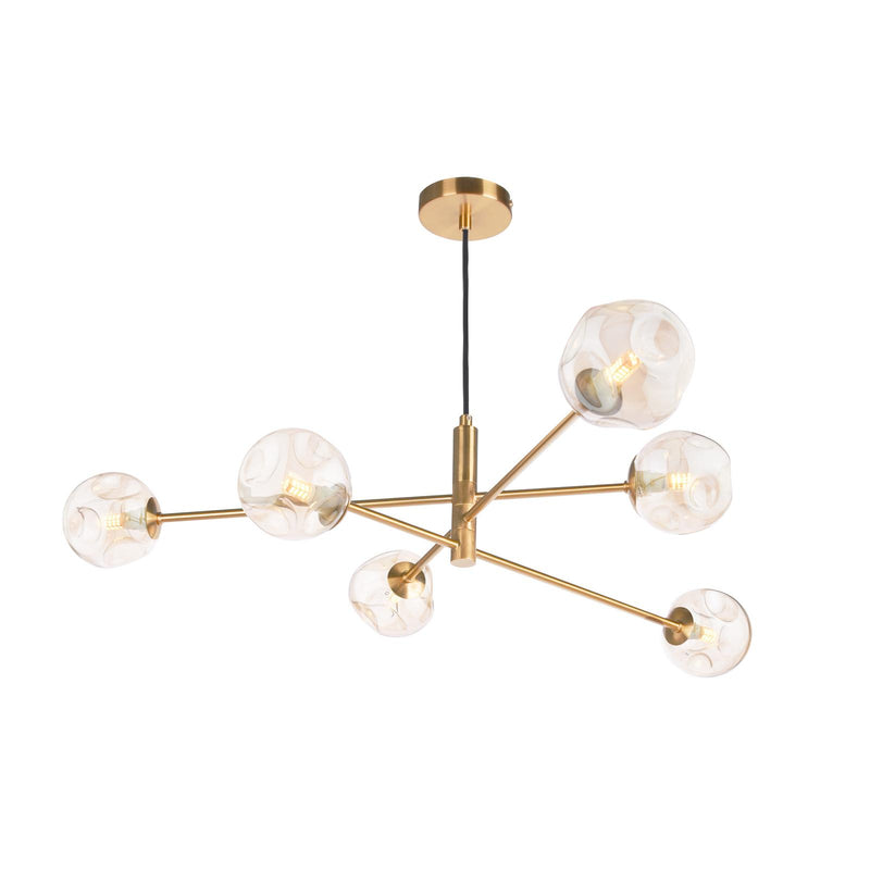 Dar Lighting Vignette 6 Light Pendant Aged Brass With Closed Organic Amber Glass • VIG0645-27
