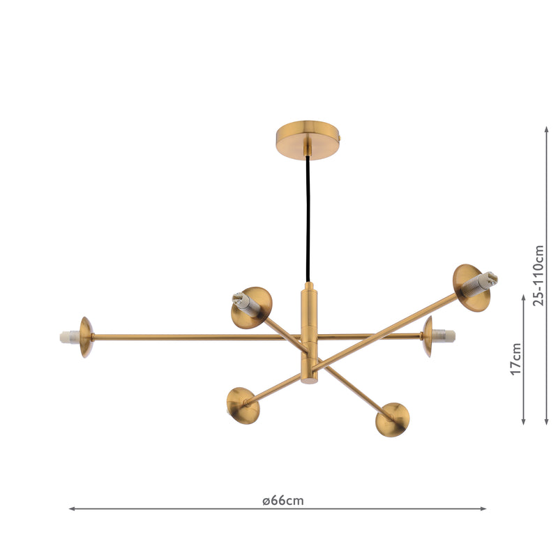 Dar Lighting Vignette 6 Light Pendant Aged Brass Fitting Only • VIG0645-F