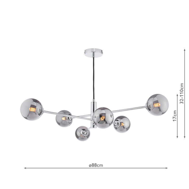 Dar Lighting Vignette 6 Light Pendant Polished Chrome With Smoked Glass • VIG0650-01