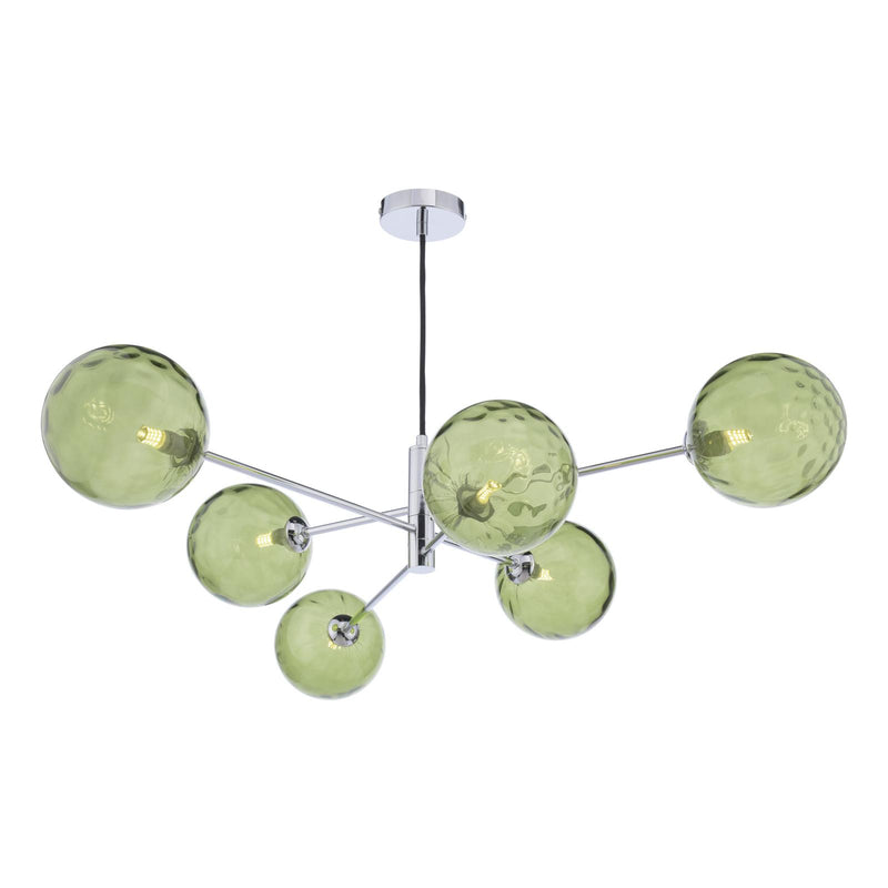 Dar Lighting Vignette 6 Light Pendant Polished Chrome With Green Dimpled Glass • VIG0650-14