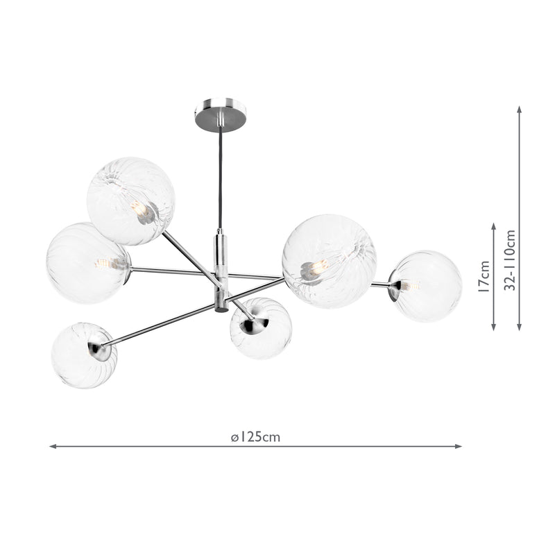 Dar Lighting Vignette 6 Light Pendant Polished Chrome With Closed Glass • VIG0650-22