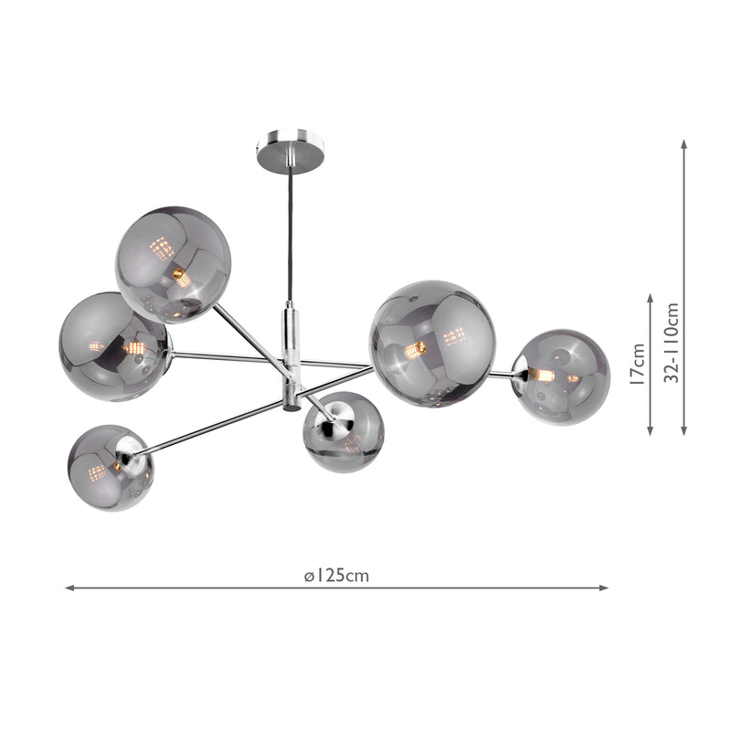 Dar Lighting Vignette 6 Light Pendant Polished Chrome With Smoked Glass • VIG0650-24