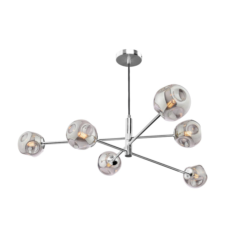 Dar Lighting Vignette 6 Light Pendant Polished Chrome With Closed Organic Smoked Glass • VIG0650-28