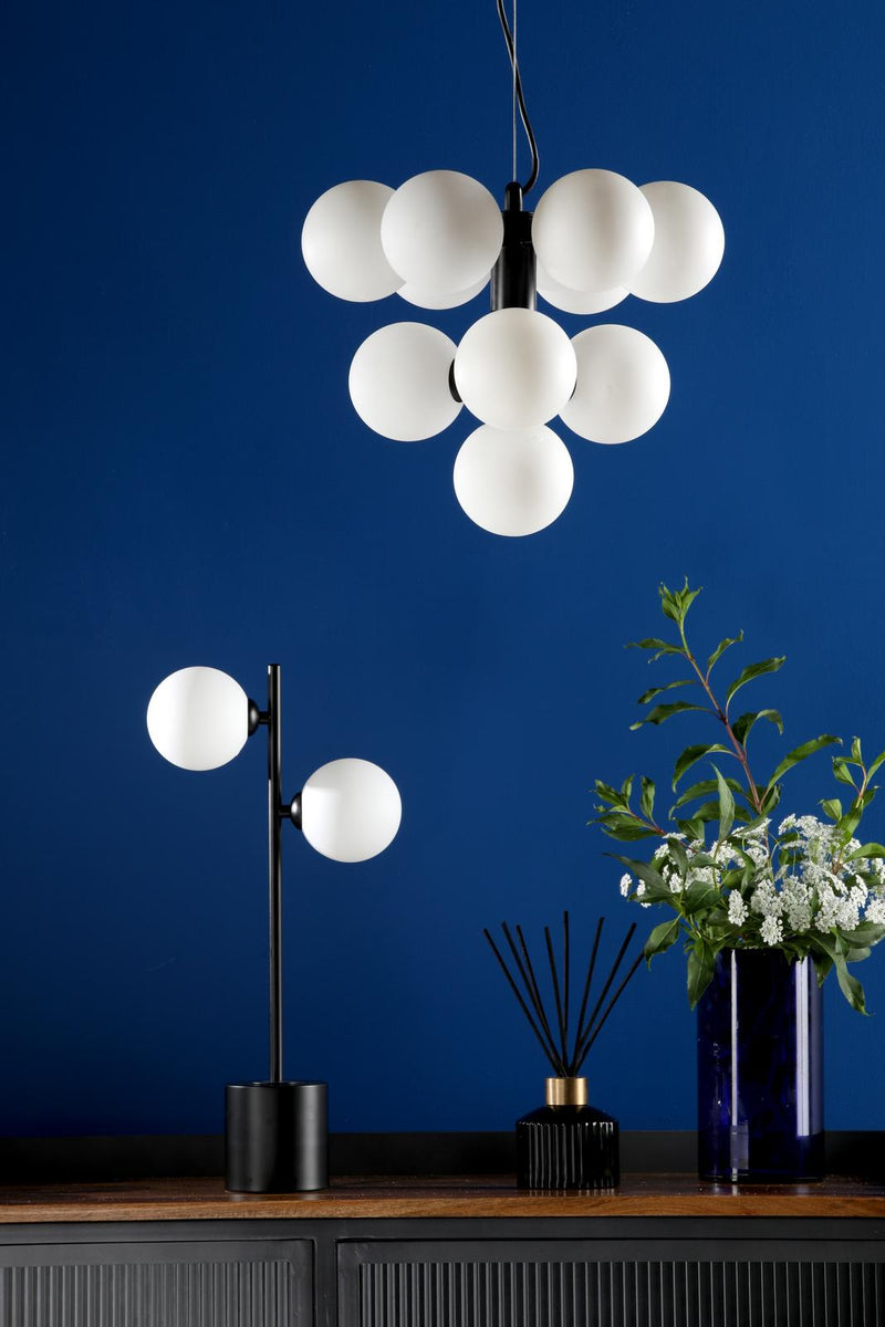 Dar Lighting Vine 10 Light Pendant Satin Black With Opal Glass • VIN2322-02