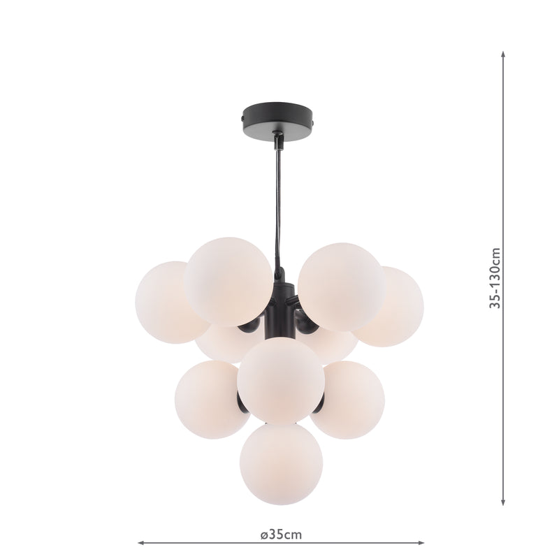 Dar Lighting Vine 10 Light Pendant Satin Black With Opal Glass • VIN2322-02