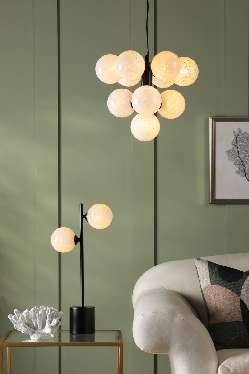 Dar Lighting Vine 10 Light Pendant Satin Black With White Confetti Glass • VIN2322-17