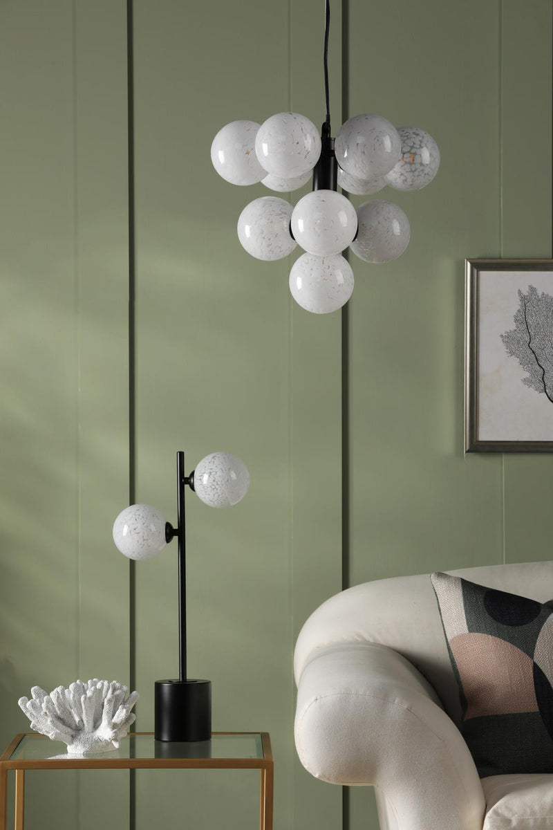 Dar Lighting Vine 10 Light Pendant Satin Black With White Confetti Glass • VIN2322-17