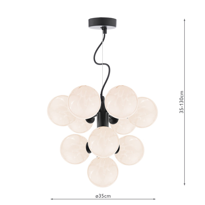 Dar Lighting Vine 10 Light Pendant Satin Black With White Confetti Glass • VIN2322-17