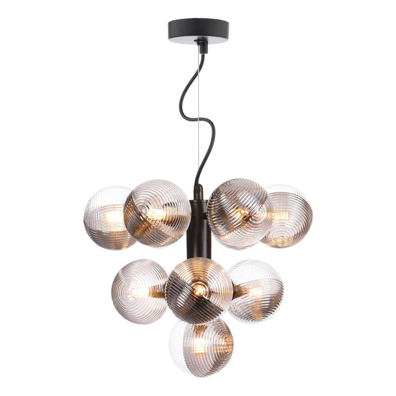 Dar Lighting Vine 10 Light Pendant Satin Black With Smoked/Clear Ribbed Glass • VIN2322-18
