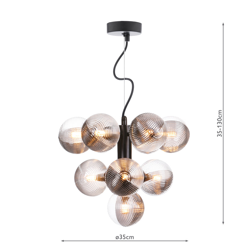 Dar Lighting Vine 10 Light Pendant Satin Black With Smoked/Clear Ribbed Glass • VIN2322-18