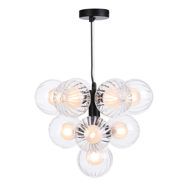 Dar Lighting Vine 10 Light Pendant Satin Black With Clear/Opal Glass • VIN2322-20