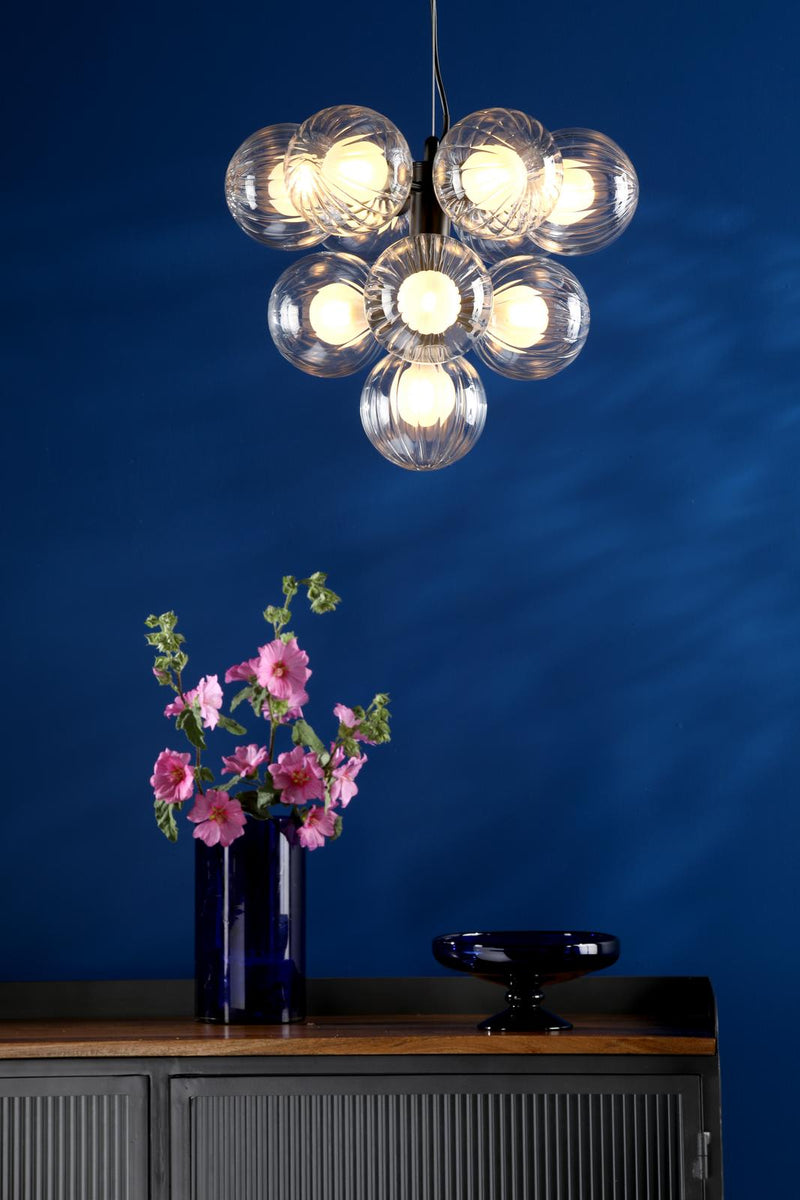 Dar Lighting Vine 10 Light Pendant Satin Black With Clear/Opal Glass • VIN2322-20