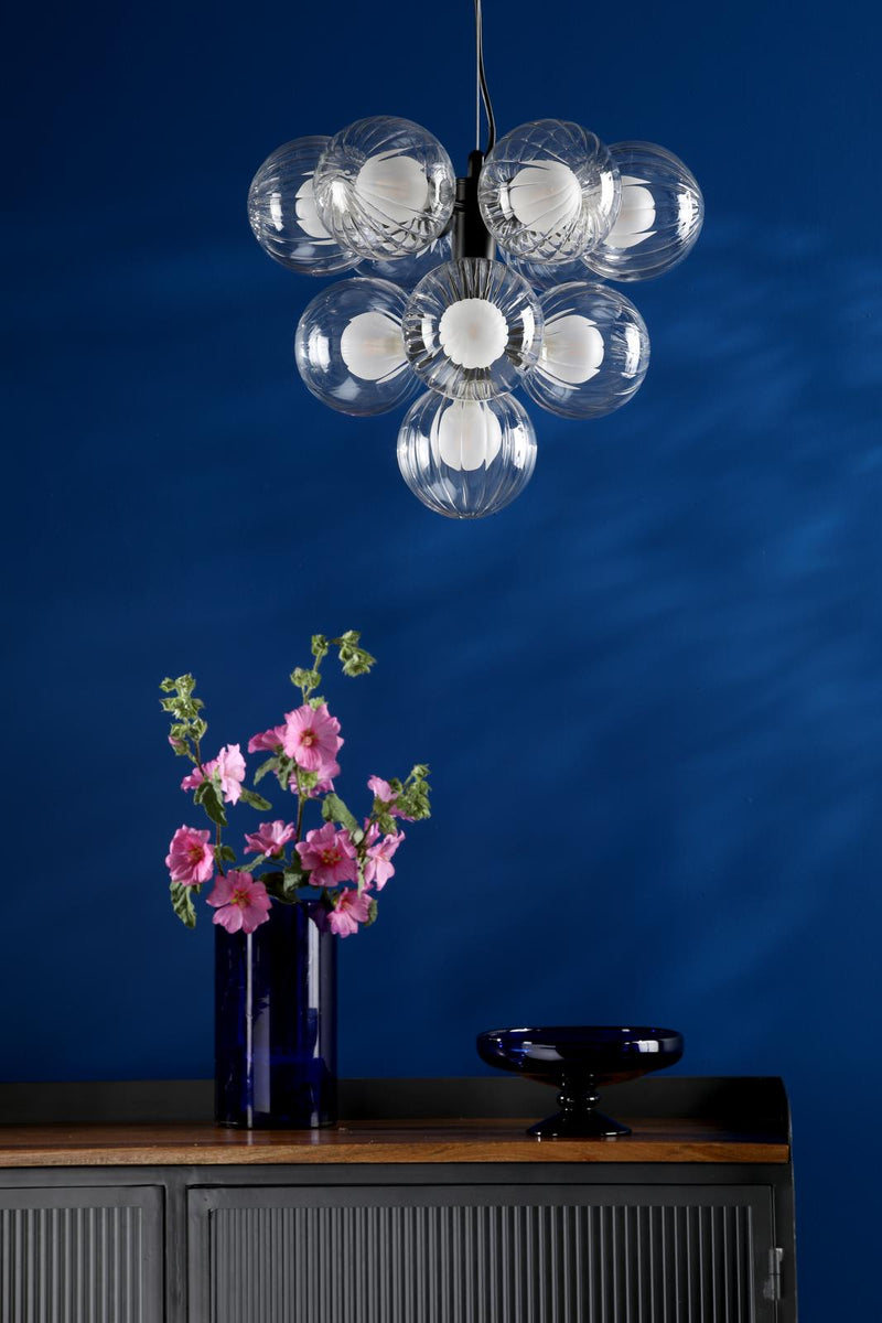 Dar Lighting Vine 10 Light Pendant Satin Black With Clear/Opal Glass • VIN2322-20