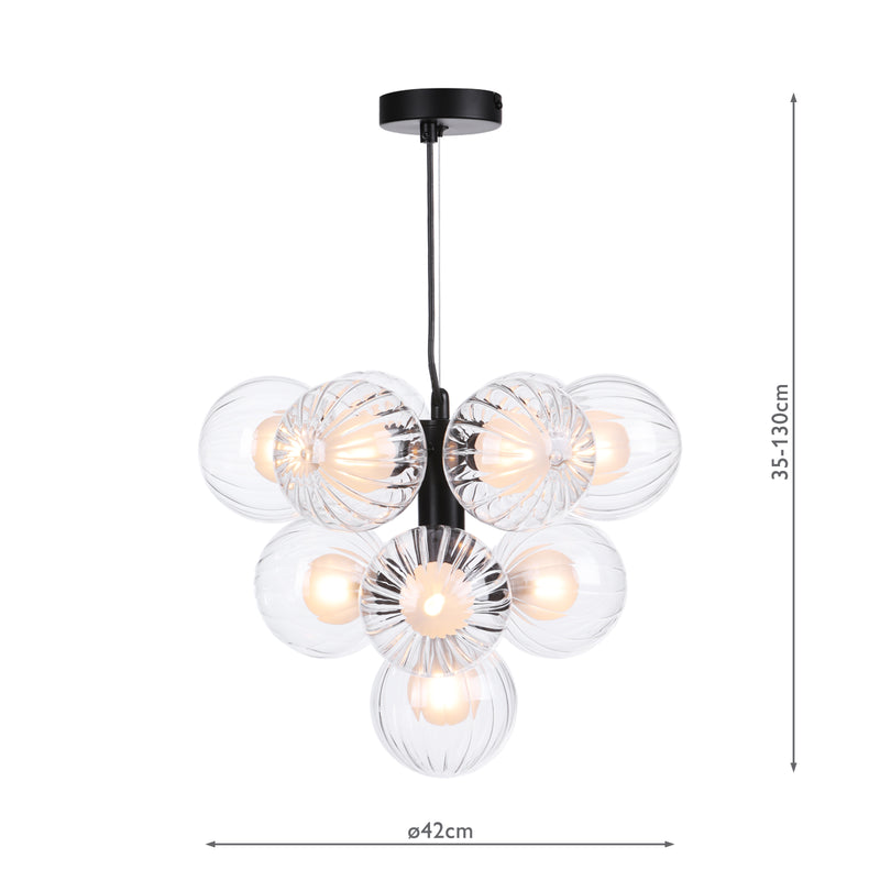Dar Lighting Vine 10 Light Pendant Satin Black With Clear/Opal Glass • VIN2322-20
