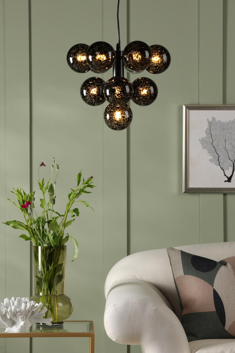 Dar Lighting Vine 10 Light Pendant Satin Black With Black Confetti Glass • VIN2322-21