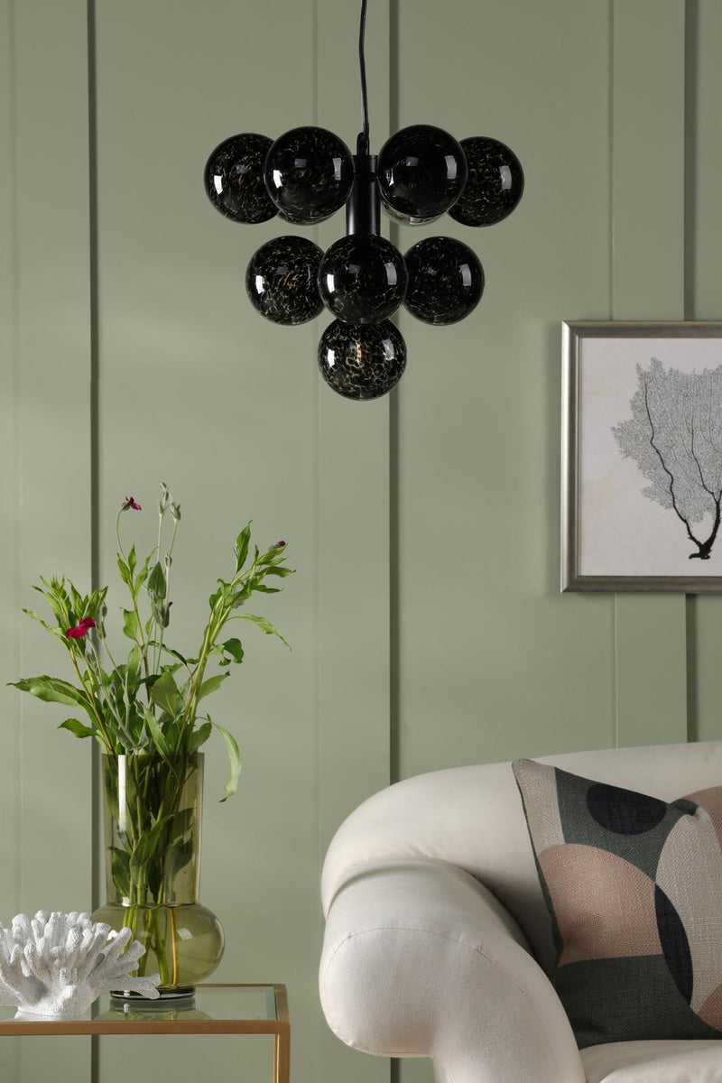 Dar Lighting Vine 10 Light Pendant Satin Black With Black Confetti Glass • VIN2322-21