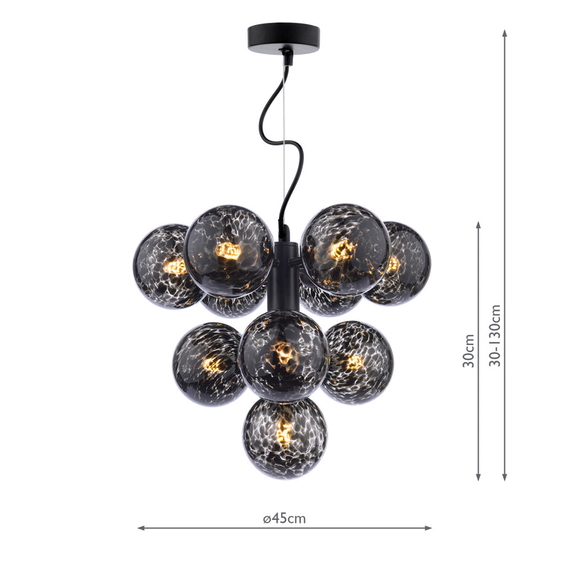 Dar Lighting Vine 10 Light Pendant Satin Black With Black Confetti Glass • VIN2322-21