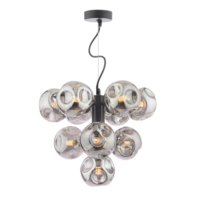 Dar Lighting Vine 10 Light Pendant Satin Black With Closed Organic Smoked Glass • VIN2322-28