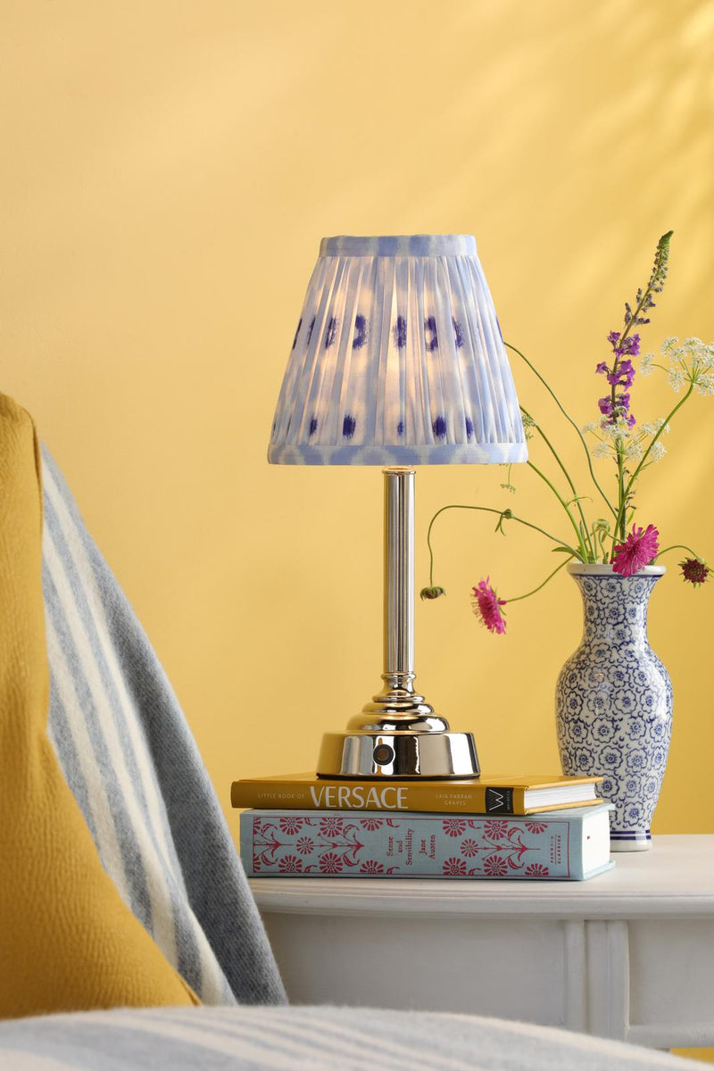 Dar Lighting Virgil Rechargeable Table Lamp Polished Nickel With Shade LED • VIR4238-IKA2623