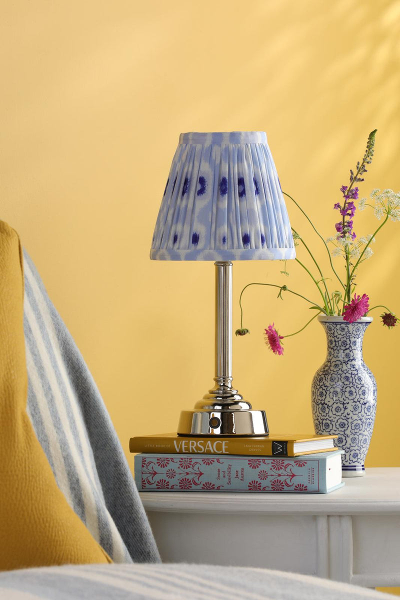 Dar Lighting Virgil Rechargeable Table Lamp Polished Nickel With Shade LED • VIR4238-IKA2623