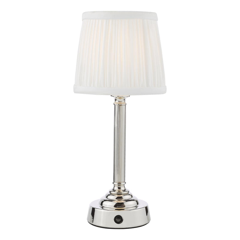 Dar Lighting Virgil Rechargeable Table Lamp Polished Nickel With Shade LED • VIR4238-ULY0515