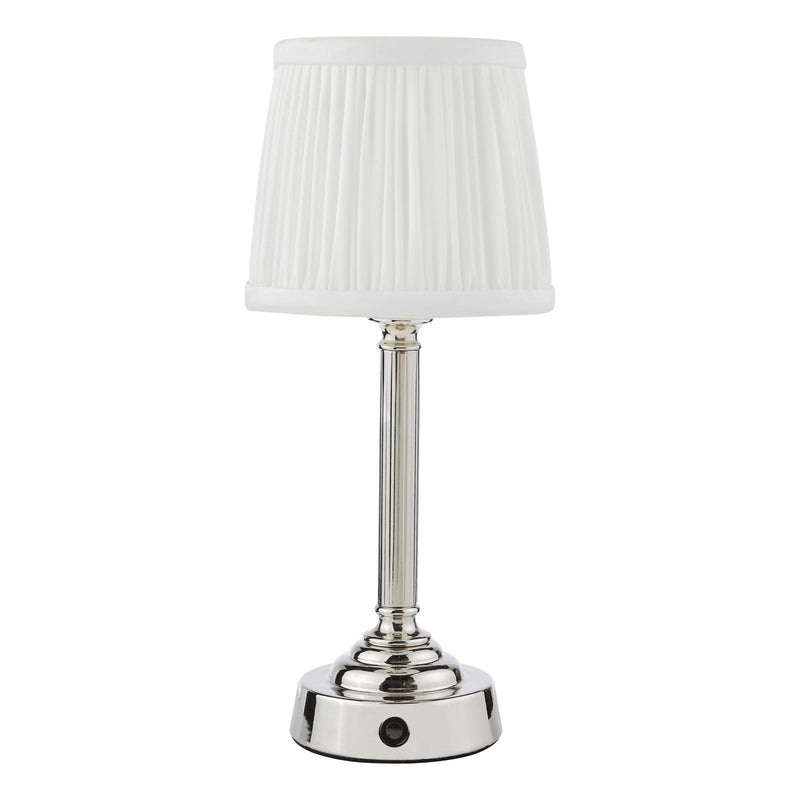 Dar Lighting Virgil Rechargeable Table Lamp Polished Nickel With Shade LED • VIR4238-ULY0515