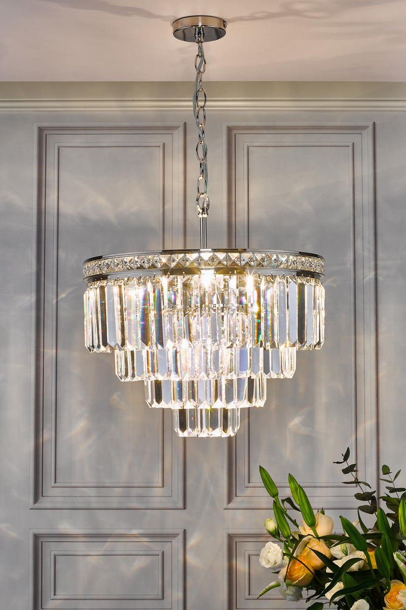 Dar Lighting Vyana 4 Light Pendant Polished Nickel Crystal • VYA0432