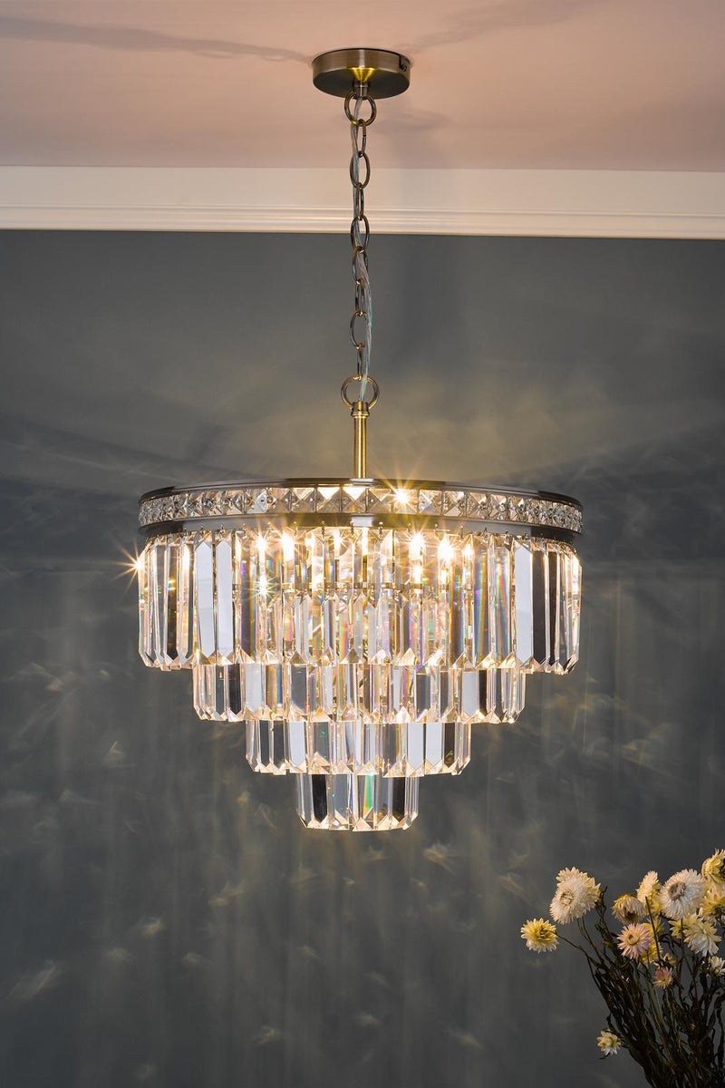 Dar Lighting Vyana 4 Light Pendant Antique Brass Crystal • VYA0475
