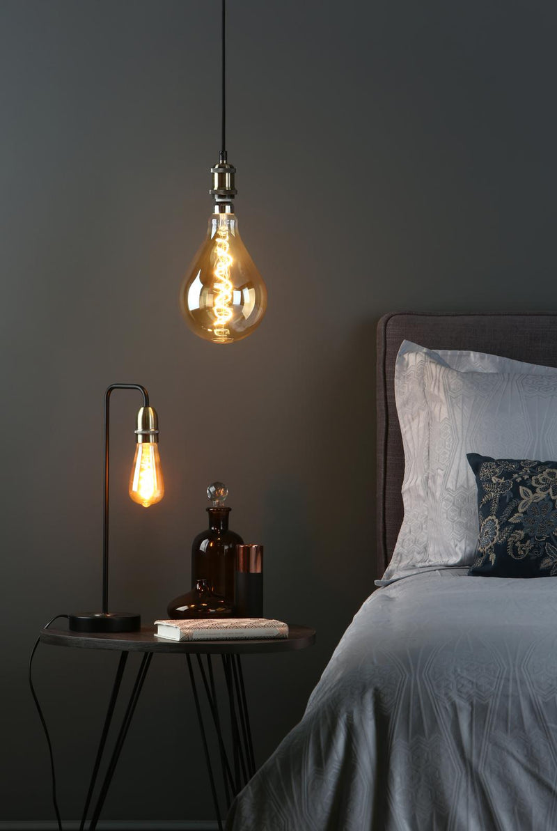Dar Lighting Waco Single E27 Suspension Antique Brass Matt Black • WAC0175